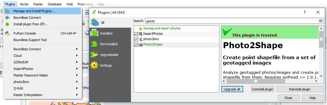 Tutorial QGIS Plugin - Foto Gambar Bergeotagging ke Points shp kml kmz geojson