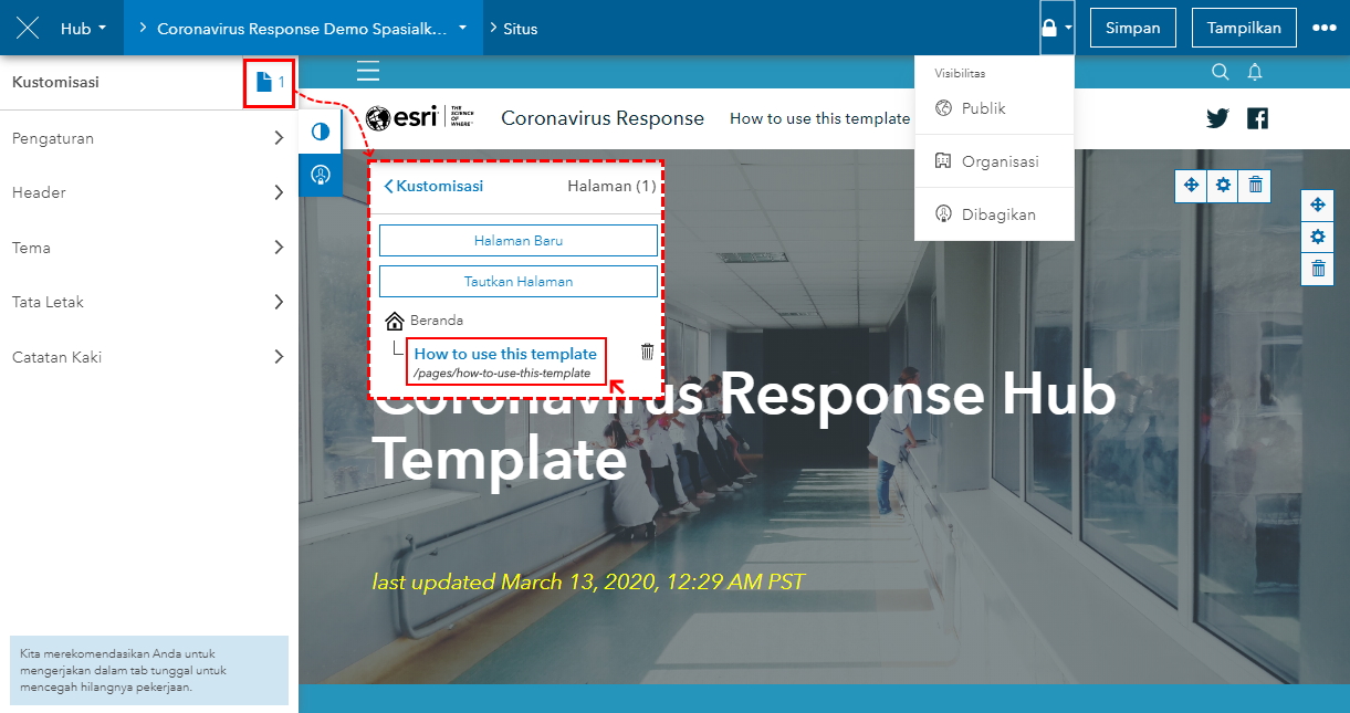 Cara Mudah Membuat Halaman ArcGIS Hub dengan Template Coronavirus Rensponse